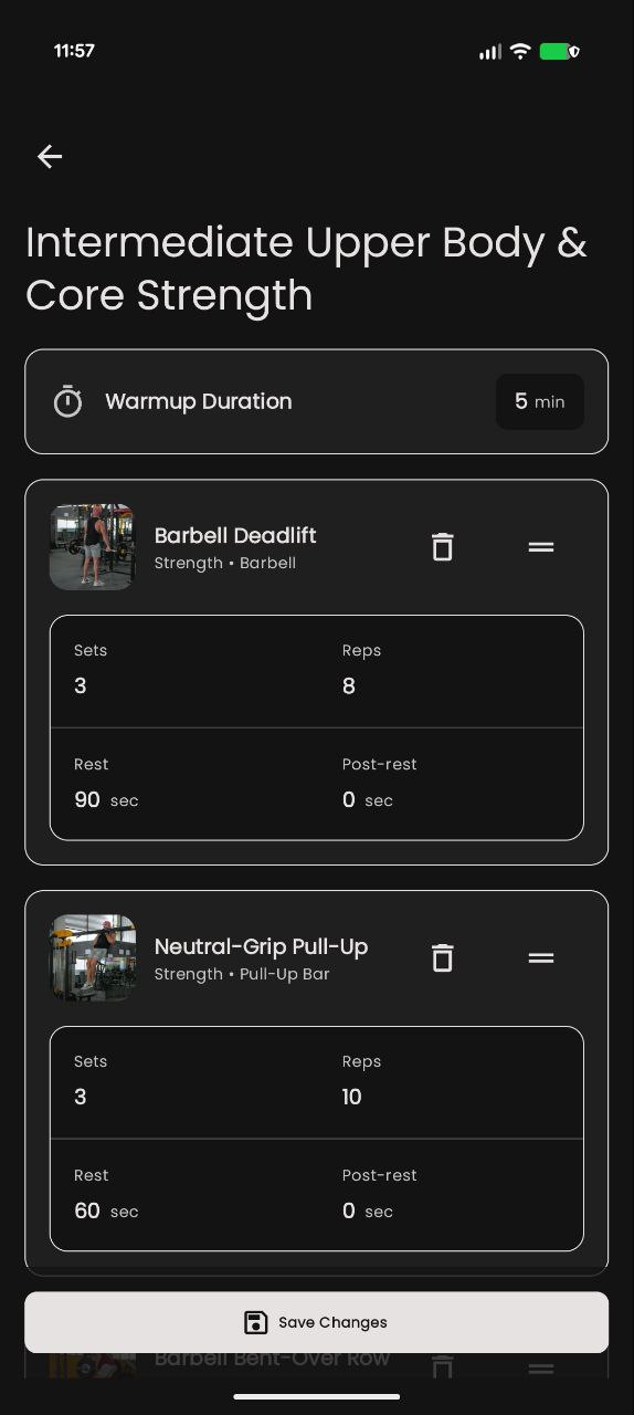 Workout Customization Feature